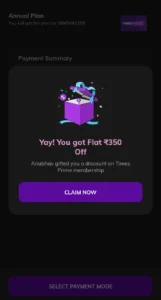 Times Prime discount on memberhsip