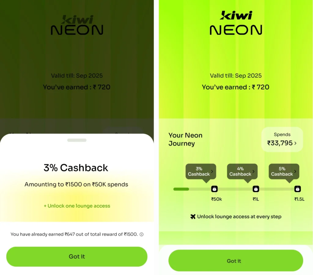 Kiwi Neon incremental cashback