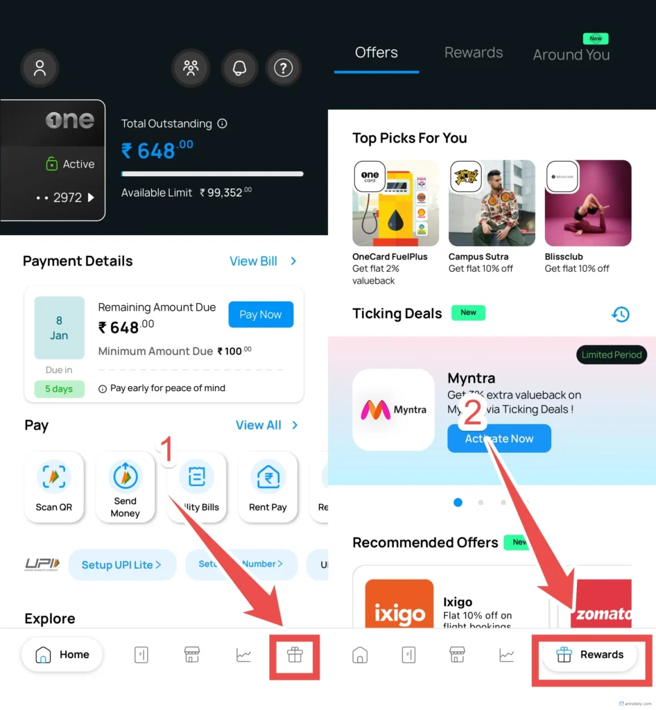 Onecard redeem points