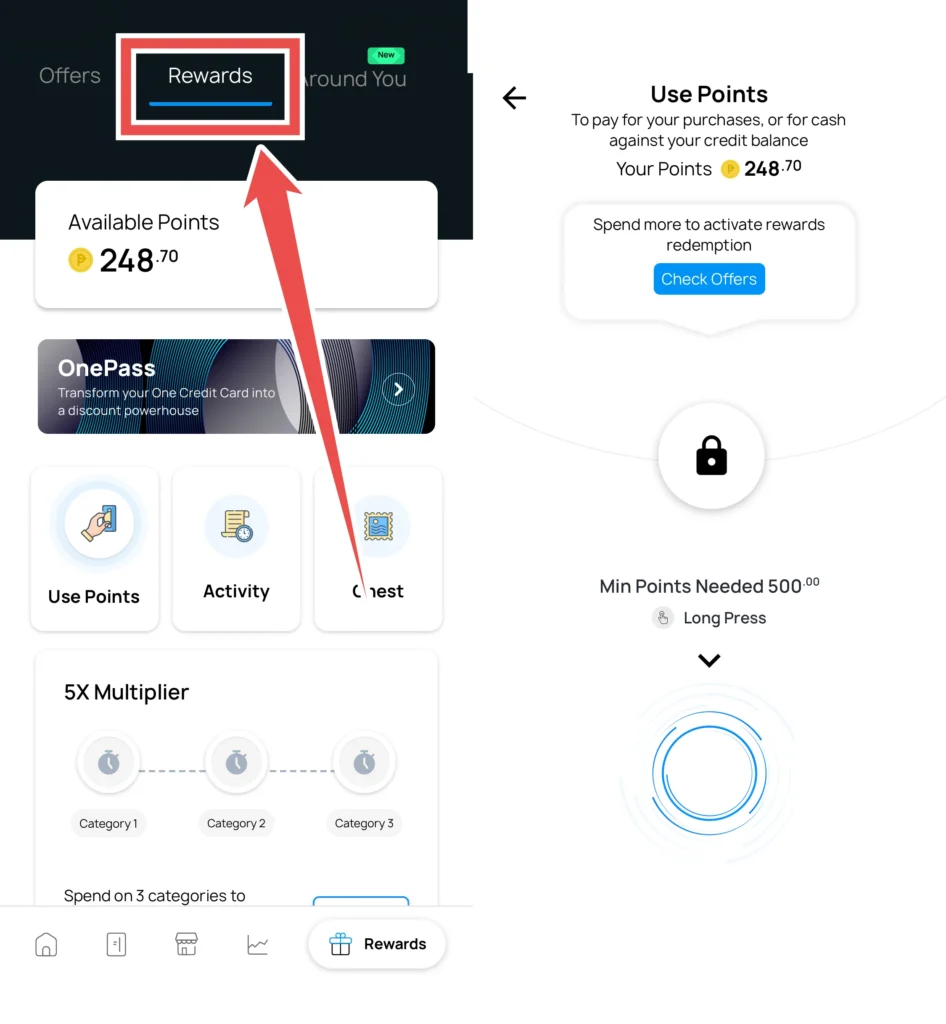 Onecard redeem points