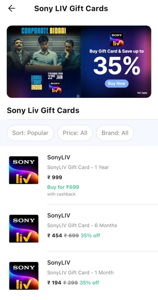 Sony LIV offer on Paytm app