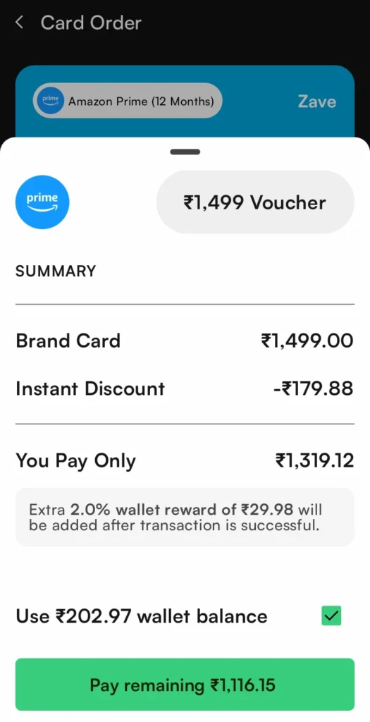 Discounted price on Amazon Prime gift card