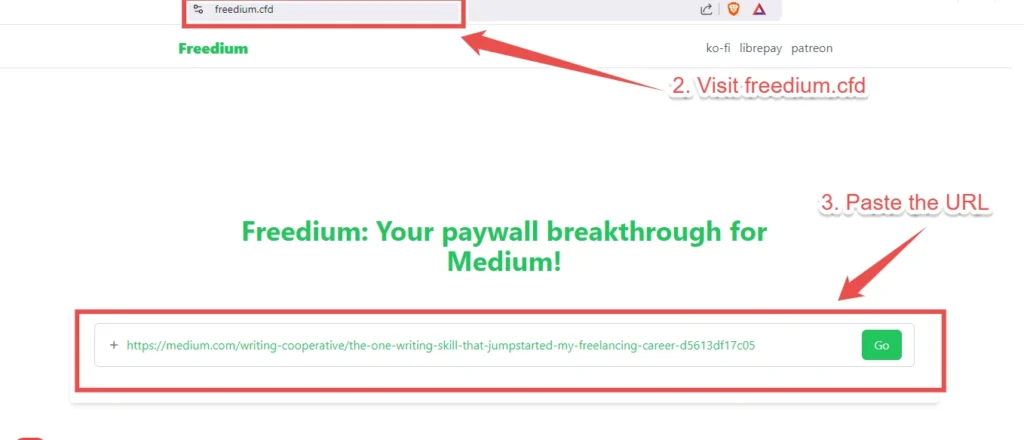 Copy the URL in Freedium.cfd