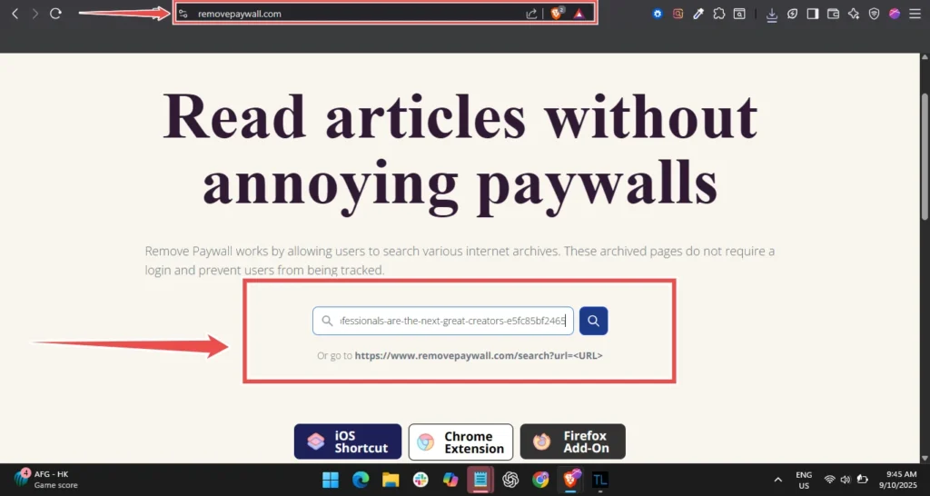 FreePaywall input screen