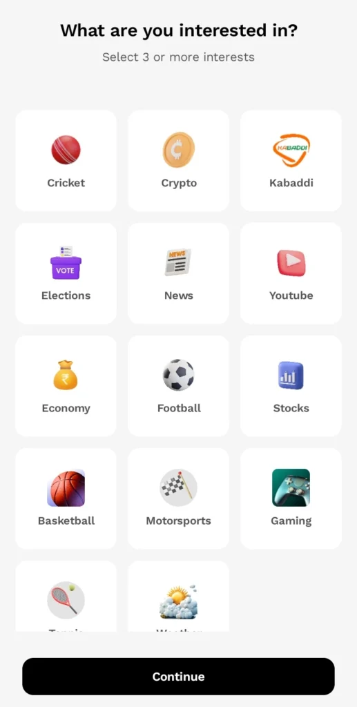 Select categories on Probo