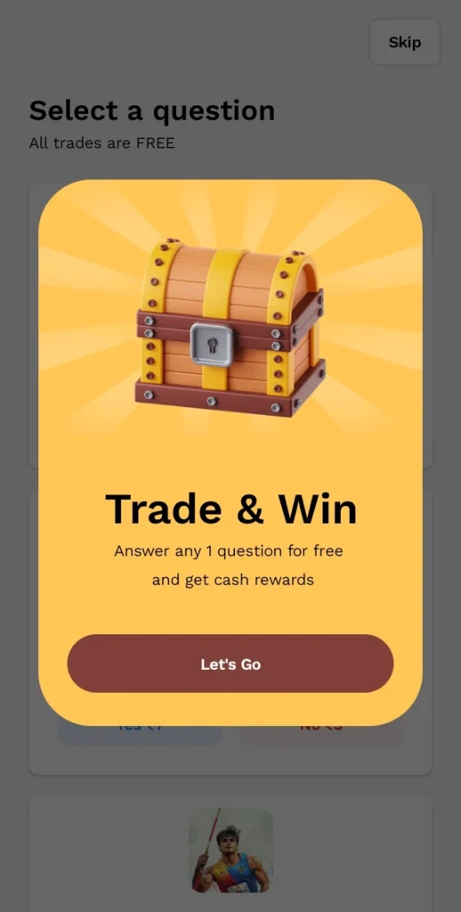 Trade and win pop up on Probo