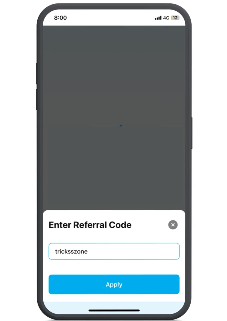 Enter referral code on registration screen
