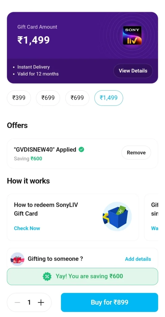 sony liv on paytm