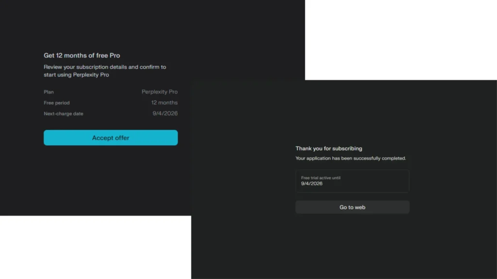 Accept Perplexity Pro offer screen