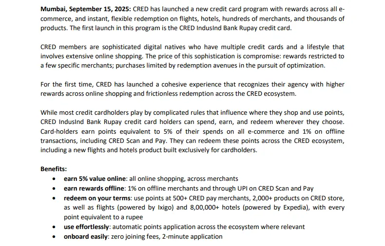 Cred IndusInd Rupay Credit Card: Benefits & How to Apply 2 IndusInd bank announcement