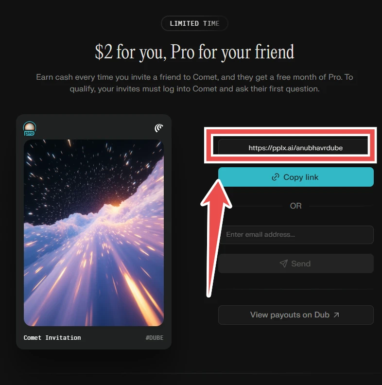 Comet browser referral on invitation link