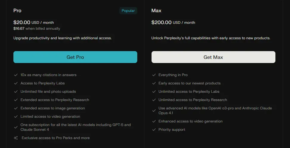 Perplexity Pro vs Max